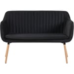 Canapé Banquette 2 Places en Velours Noir et Piètement en Bois pour Salon Couloir ou Cuisine au Style Rétro Scandinave Beliani