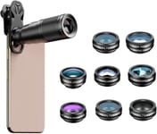 Kit D'Objectifs Universels, 10 En 1 Objectif Pour Téléphone, 22X Téléphoto, Macro 15 X, 198° Fisheye, Pour La Plupart Des Smartphones[ONE140123]