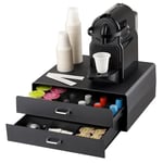 Baroni Home Tiroir Porte-Dosettes de Café, Organisateur Universel 30 capsules Nespresso et Dolce Gusto, pour accessoires et thé, Compact en Plastique Résistant, 2 Tiroirs, 34x13x34 cm, Noir