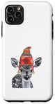 Coque pour iPhone 11 Pro Max Mère de cerf faon mignon portant un chapeau d'hiver tricoté dessin croquis