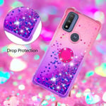 Yhteensopiva Motorola Moto G Power 2022 Case Moving Liquid Sparkle Glitter Cover kanssa Kickstand Bling Diamond Ring -vaaleanpunaisen ja violetin kanssa