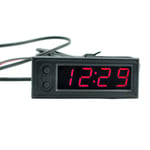 Termometer Voltmeter Bil 12v 3 i 1 Mätare Elektronisk Klocka LED Digital Display Red