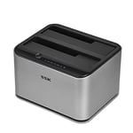 SSK Station d'accueil pour Disque Dur en Aluminium, Lecteur de Caddie de Disque Dur Externe USB 3.0 vers SATA à Double Baie pour SSD SATA HDD 2,5 et 3,5 Pouces (Prise en Charge de 2 x 20 to)