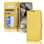 TECHGEAR Galaxy S24 Ultra Leather Wallet Case, Flip Protective Case Cover with Wallet Card Holder, Stand and Wrist Strap - Yellow PU Leather with Magnetic Closure Designed For Samsung S24 Ultra 5G