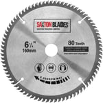 Saxton TCT16080T Lame de scie circulaire à bois 160 mm x 80 dents pour Festool TS55 Bosch, Makita, Dewalt.[G7]