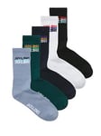 Jack & Jones Junior Boys 5 Pack Cyber Tennis Socks - Black, Multi, Size 33-37