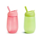 Munchkin Simple Clean Toddler Cup Set | Baby & Toddler Sippy Cups with Straw | BPA Free Non Spill Cup | Dishwasher Safe Baby Straw Cup | Leakproof Silicone Cups - 10oz/296ml | 2 Pack | Green/Pink