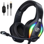 Fachixy FC100 Casque Gaming pour PC/PS4/PS5/Xbox/Mac/Nintendo Switch, Casque Gamer PS4 avec Lumière RVB, Casque PS5 avec Micro, Casque Antibruit avec Prise Jack 3,5 MM - Noir