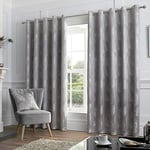 Curtina - Silver Peacock Curtains W66 x L72 (168 x 183cm) - Silver Bird Feather Curtains - Peacock Feather Curtains - Luxury Silver Eyelet Curtains & Drapes for Living Room/Bedroom