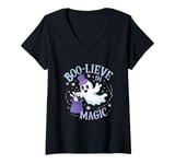 Womens Boo-lieve in Magic Halloween,Magic ghost V-Neck T-Shirt