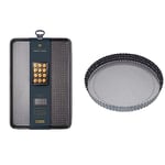 Bundle of MasterClass Crusty Bake 30 cm Perforated Quiche Tin with PFOA Non Stick and Loose Bottom + Crusty Bake Perforated Baking Tray with PFOA-free Non Stick, 39 x 27 cm