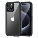 Lanhiem Coque pour iPhone 15 Pro Étanche - Antichoc Incassable 360 Intégrale [avec Protection Écran+Camera] IP68 Waterproof Militaire Chantier Antipoussière Pochette Étanche pour iPhone 15 Pro Noir