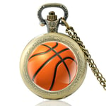 DSHUJC Montre de Poche, Conception de Basket-Ball de Mode en Verre Cabochon Montre de Poche à Quartz Vintage Hommes Femmes Pendentif Noir Collier chaîne Heures Horloge