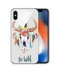 Coque Iphone X Skull Bull boheme plumes fleur wild transparente