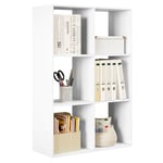 WOLTU Bibliothèque, Étagère Rangement, Meuble de Rangement, Bibliothèque à 3 Niveaux, Meuble Cube avec 6 Compartiments Ouverts, en Bois d’Ingénierie, Blanc, 71x29x106cm