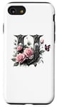 Coque pour iPhone SE (2020) / 7 / 8 Letter U Initial Floral Monogram Rose Pink Flower Butterfly