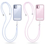 GlasFlength Cordon Telephone Portable avec 2 Patchs, Tour de Cou Telephone Universelle Lanière Téléphone Réglable Amovible Collier Compatible avec Plupart des Smartphones (Rose Violet + Bleu Clair)