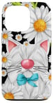 Coque pour iPhone 13 Pro White Cat Blue Cat Bow Tie For Cat Mom Daisy Flower Floral