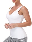 Disbest Workout Tops for Women Yoga Tank Tops with Built in Bra Wirefree Padded Yoga Bras Gym Running Athletic Shirt V-Neck Camisole - White - M