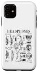 Coque pour iPhone 11 Casque audio vintage breveté DJ Gamer Podcaster Musique