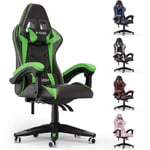 Fauteuil Gaming Chaise Gamer Ergonomique Inclinable 90 °-135 ° - Hauteur Réglable - Max 110 kg - Vert