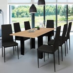 Table à manger extensible rectangle dona 6-8 personnes noire plateau façon hêtre 80-160 cm