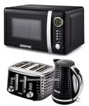 GEEPAS Textured Jug Kettle & 4 Slice Toaster 20L Retro Microwave Set Black