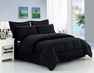 Elegant Comfort Infroissable-Rayures Dobby Douces et soyeuses Parure de lit 8 pièces Bed-in-a-Bag, Coton, Noir, Full/Queen