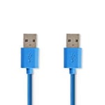 NEDIS USB-kabel   USB 3.2 Gen 1   USB-A han kontakt  USB-A han kontakt   5 Gbps   Nikkelbelagt   1.00 m   Runde   PVC   Blå   Plastpose