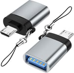 Adaptateur Micro USB vers USB 3.0 (Pack de 2) avec Lanière, Micro USB Mâle vers USB-A Femelle Adaptateur OTG Compatible avec Samsung S7 S6, Micro Périphériques OTG, Clé USB, Clavier (Gris).[G858]