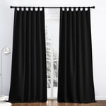 PONY DANCE Rideaux Occultants Noir - Rideau Isolation Thermique Lumineux Bloquer Panneaux à Pattes Décoration de Fenêtre pour Chambre Tissu Solid, 140 x 245 cm, Noir, 2 PCs