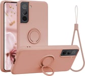 Compatible Avec La Coque Galaxy S21 Plus 5g, Silicone Avec Support De Béquille À Anneau 360° Support Magnétique Pour Voiture Avec Dragonne Pour Samsung Galaxy S21+6,7 Pouces 2021 Rose