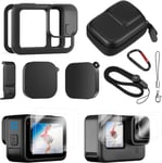 Accessoires GoPro avec porte de batterie, protection d'écran, coque en caoutchouc, cordon tour de cou et bouchon d'objectif pour Go Pro Hero 13/12/11, Hero 10, Hero 9, noir, housse de