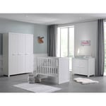 Pack - Lit Bébé 60x120cm, Commode & Armoire "Erik" Blanc