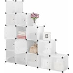 Woltu - Armoire de Rangement Modulable, Étagère Rangement Plastique, Meuble Cube avec Portes, 15 Casiers, Blanc