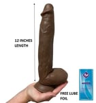 Dildo Sex Toy HUGE 12 Inch Real Feel CHOCOLATE Balls & Suction Cup Anal Vagina