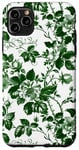 Coque pour iPhone 11 Pro Max Chinoiserie Toile Vert Motif Roses Feuilles Jardin