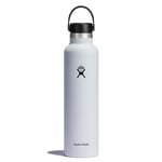 HYDRO FLASK - Gourde Isotherme 709 ml (24 oz) - Bouteille Inox à Isolation Sous Vide - Bouchon Antifuite et Revêtement par Poudre - Sans BPA - Ouverture Standard - Blanc