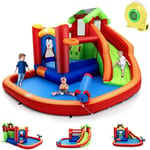 Goplus - 6 en 1 Château Gonflable avec Souffleur pour 3 Enfants 3-10 Ans, Structure Gonflable avec Toboggan,Pataugeoire,etc. Rouge