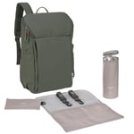 LÄSSIG Bébé Sac à dos à langer avec matelas à langer, fixation pour poussette et porte-bouteille/GRE Slender Up Backpack olive