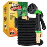 Flexi Hose Expandable Garden Hose - 100FT Heavy Duty Water Hose, Retractable Hose with 2cm Brass Fittings - Expandable Hose Design Includes Spray Nozzle (Black 30 Metres)