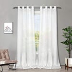 Melodieux 2 Panel Faux Linen Voile Net Curtains Semi Sheer Ring Top Drapes for Bedroom, Living Room, Window - White, 55 x 89 inch drop (140 x 225cm)