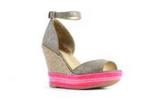 ELAINE TURNER Arial Metallic Linen Lipstick/Raspberry Jute Wedges Sandals NEW