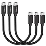 SUMPK USBC to USBC 20cm 3 Packs, 60W Short PD Fast Charging Charger Cable USB 2.0 Type C Cord Compatible with iPhone 15/15 Pro Max, Samsung Galaxy S21/S21+/S20+ Ultra Note 20