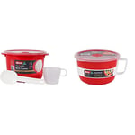 Décor Microwave Rice Cooker & Vegetable Steamer with Rice Paddle & Measuring Cup Non Stick Plastic Rice Pot ideal as Pasta Microwave Cooker | RED 2.75L & Microsafe Soup Noodle Oat Bowl 1.15L