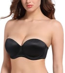 Lemorosy Soutien-Gorge Femme sans Bretelle Push Up à Armature Rembourré Multiposition Support (Noir,105A)