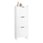 SoBuy Meuble à Chaussures Meuble de Rangement à Chaussures avec 3 Abattants Armoire à Chaussures Commode à Chaussures Meuble d'Entrée Rangement pour Chaussures – Blanc, 50x19x129 cm, FSR151-H-W