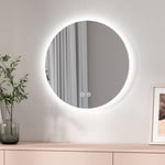 EMKE Miroir Salle de Bain LED Rond 50 cm, avec Interrupteur Tactile + 3 Types de Feux Blanc Chaud/Blanc Froid/Neutre