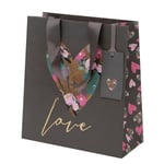 Glick Luxury Medium Gift Bag with Heart Design: Ideal for All Occasions Including Valentine's Day and Birthdays for the One I Love, 200 x 225 x 100mm, Grey