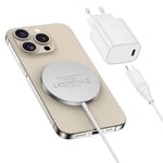 Mag Safe Chargeur avec Adaptateur, Chargeur magnétique sans Fil Rapide pour iPhone 16/15/14/13/12 séries et AirPods Ultra Slim Chargement sans Fil inductif